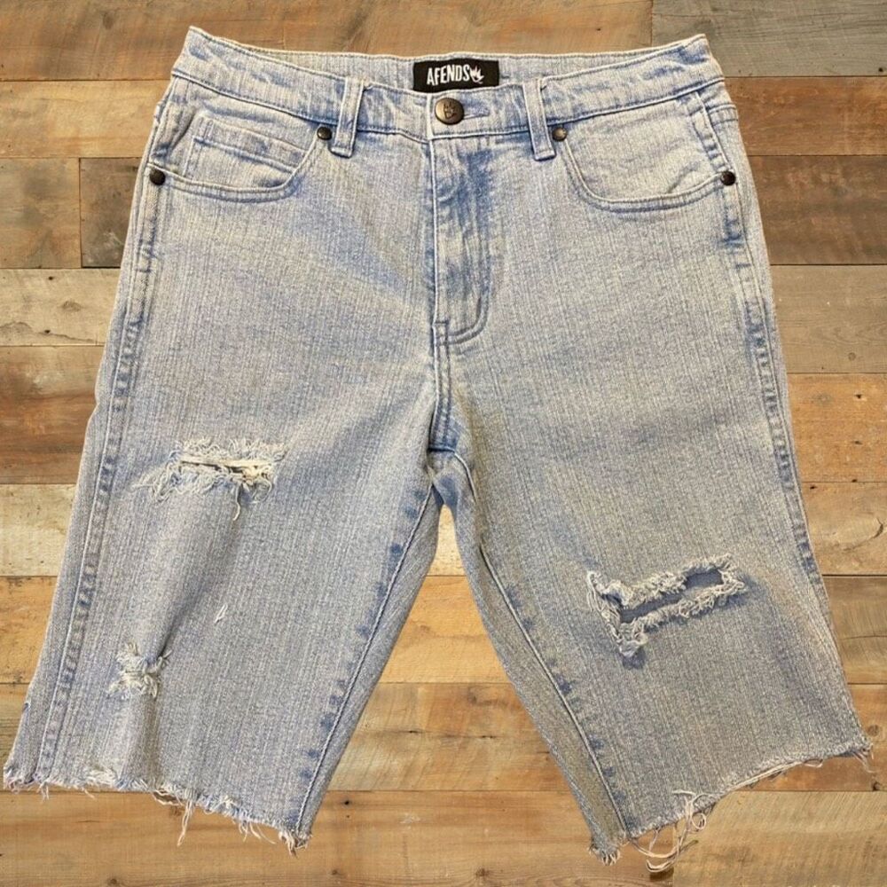AFENDS Jorts Junky Jeans Raw Hem Skull Pocket Jean Short Size 29 Skater Surfer